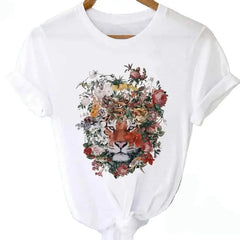 T-shirts Tops With Short Sleeve Cartoon Prints - Tiger / S