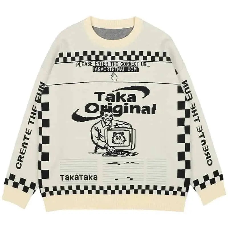 Taka Original Retro Round Neck Loose Sweater - White / M