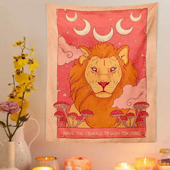 Tarot Card Lion & Mushroom Tapestry Wall