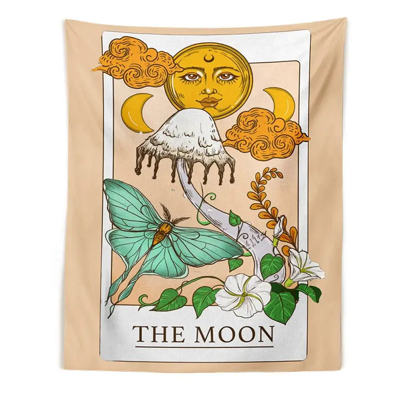 Tarot Card Tapestry Mushroom Fungi Wall Art The Moon / 95X73