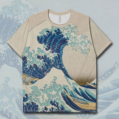 Task Japan Waves Quick-Dry T-shirt - Beige-Blue / XS