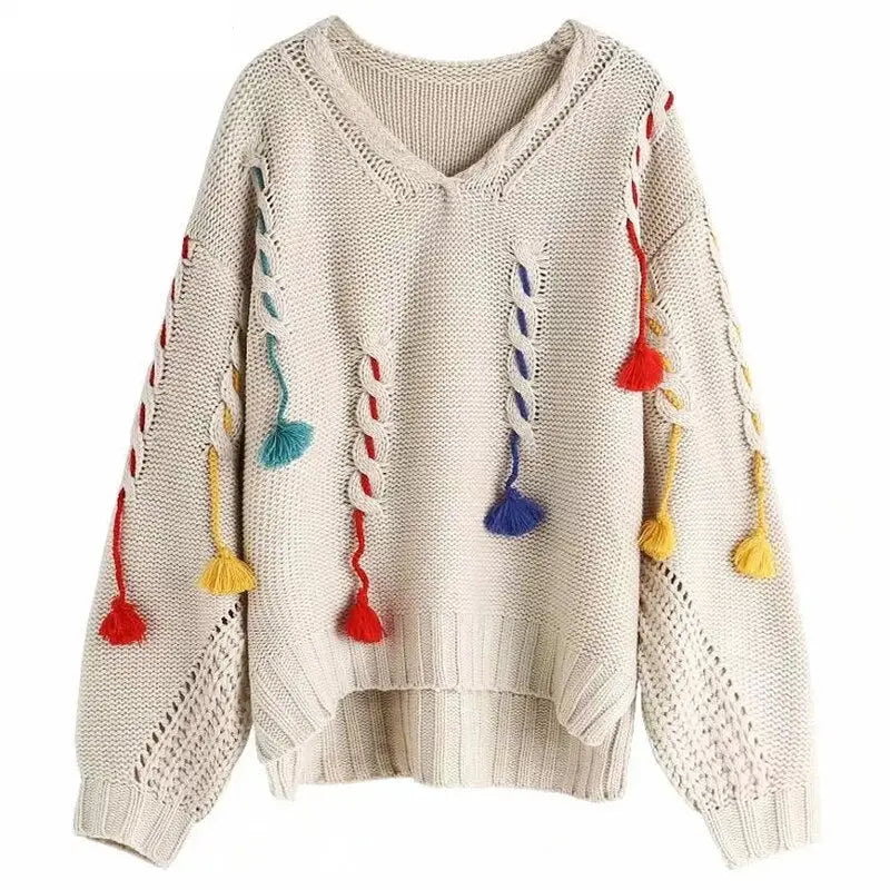 Tassel Deep V Neck Sweater