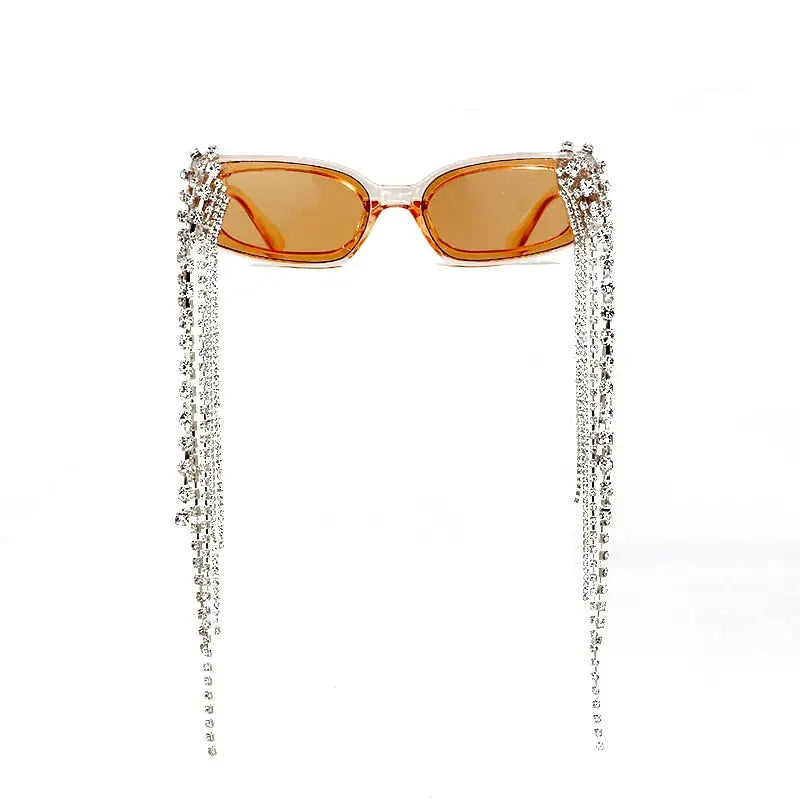 Tassel Rhinestone Sunglasses - Brown / One Size