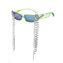 Tassel Rhinestone Sunglasses - Green-Green / One Size