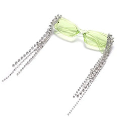 Tassel Rhinestone Sunglasses - Green / One Size