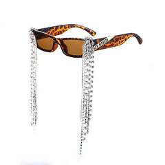 Tassel Rhinestone Sunglasses - Leopard-Brown / One Size