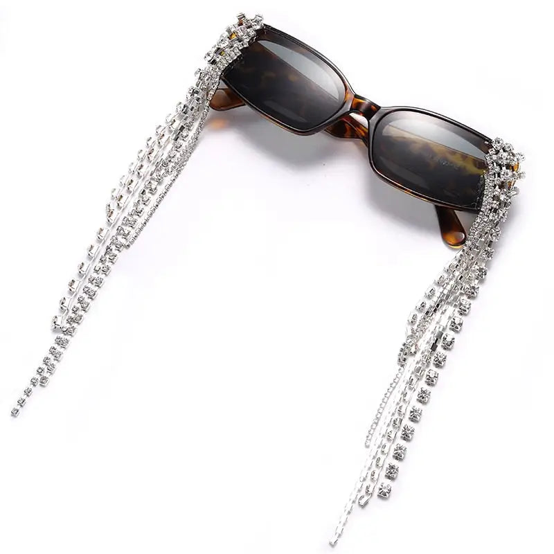 Tassel Rhinestone Sunglasses - Leopard / One Size