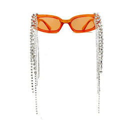 Tassel Rhinestone Sunglasses - Orange / One Size