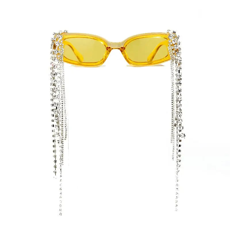 Tassel Rhinestone Sunglasses - Yellow / One Size