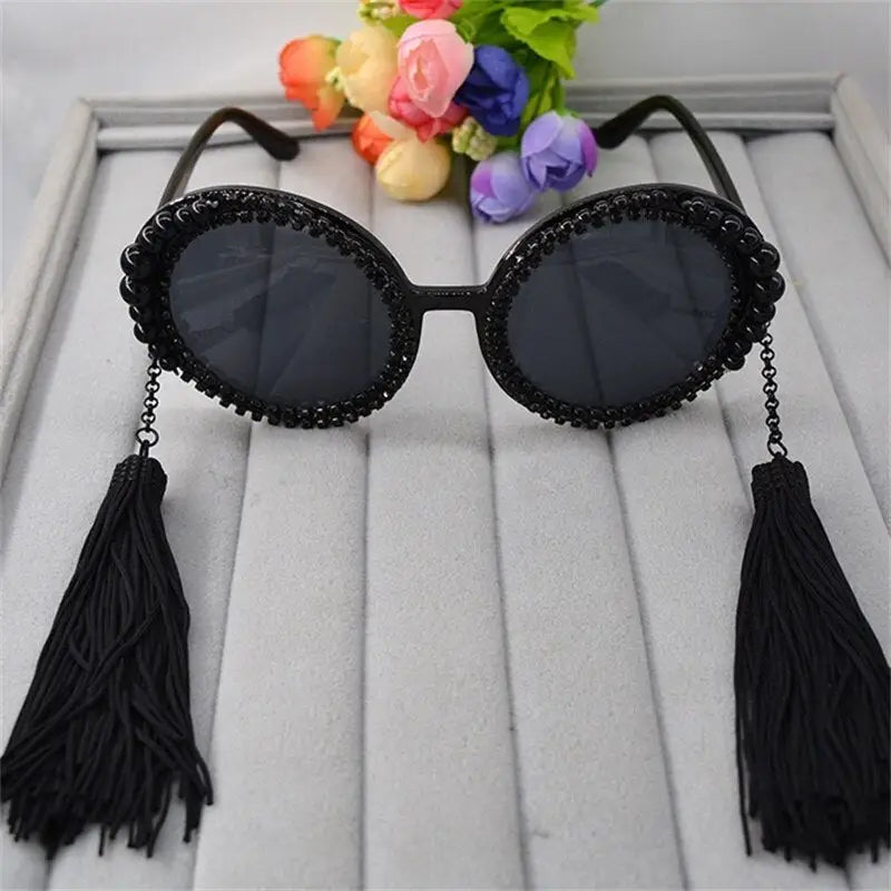 Tassel round Sunglasses - Black / One Size