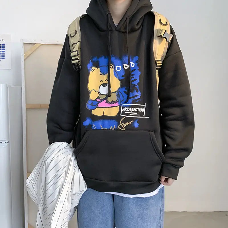 Teddy Bear Hoodie Unisex Kawaii Pullover Black / M