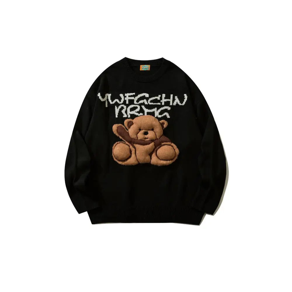 Teddy Bear Long Sleeve Sweater - Black / S