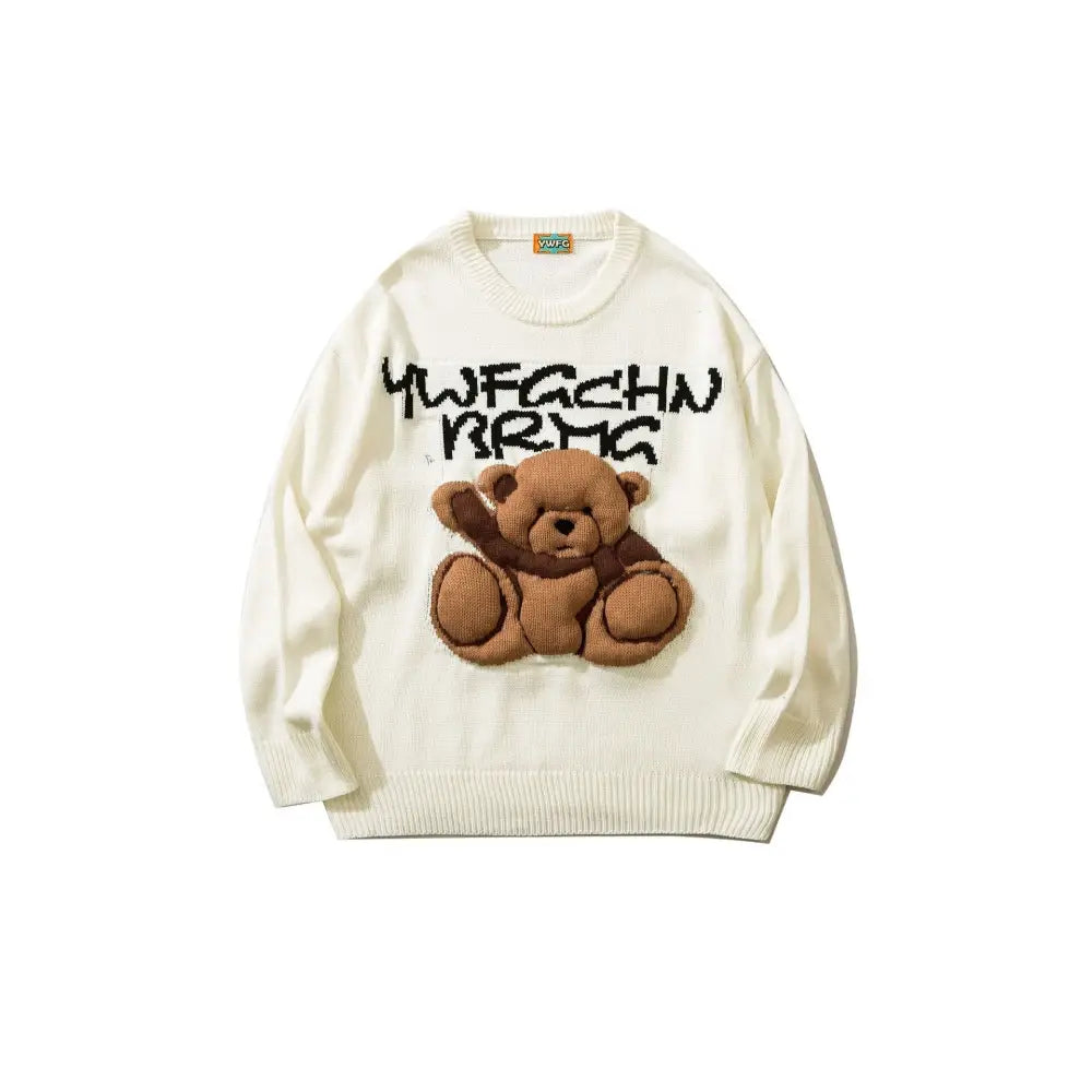 Teddy Bear Long Sleeve Sweater - White / S