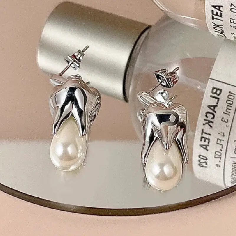 Teeth Pearl Drop Earrings