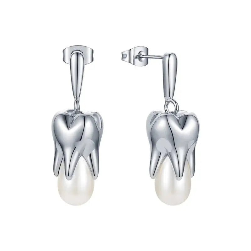 Teeth Pearl Drop Earrings