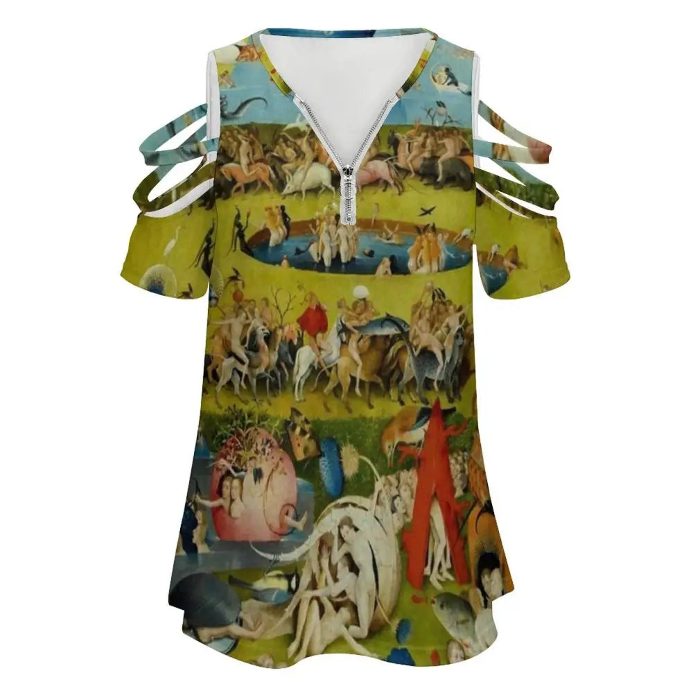 The Garden of Earthly Delights Off Shoulder Zip Up Blouse