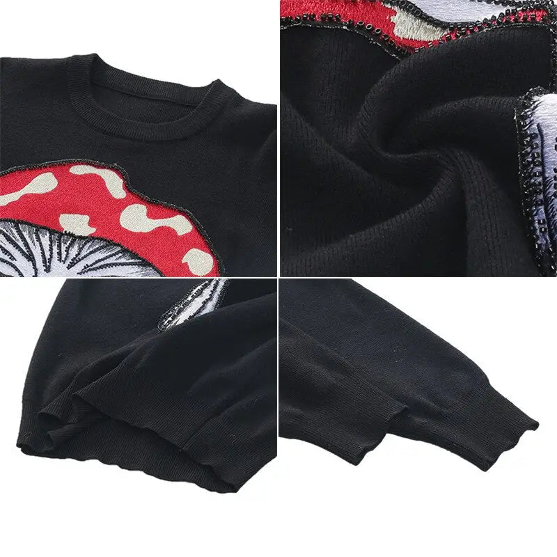 Thick Mushroom 3D applique Black Oversize Sweatshirt