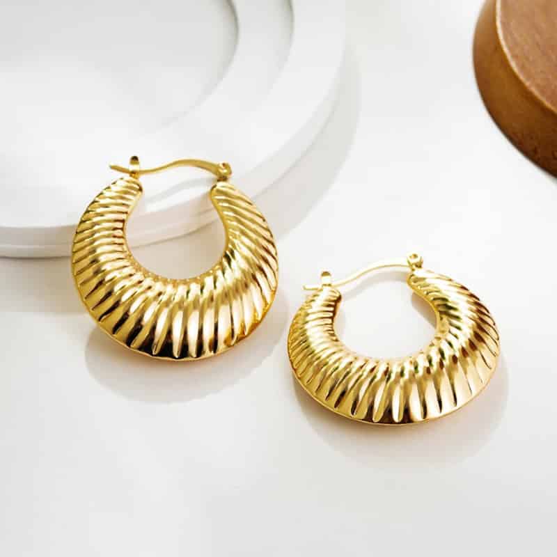 Thick Plated Stainless Steel Chunky Hoop Earrings Curve Gold