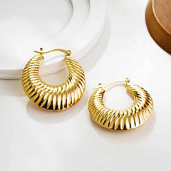 Thick Plated Stainless Steel Chunky Hoop Earrings Curve Gold