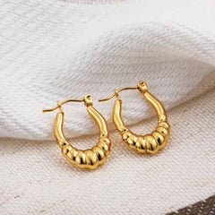 Thick Plated Stainless Steel Chunky Hoop Earrings Gold
