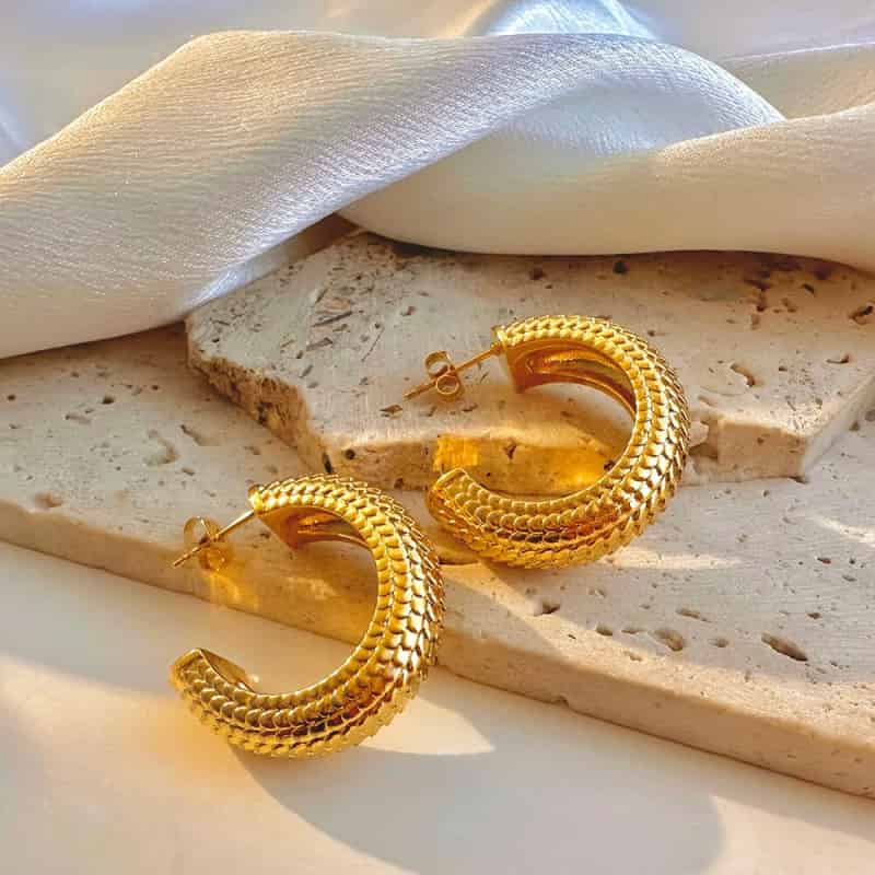 Thick Plated Stainless Steel Chunky Hoop Earrings Open
