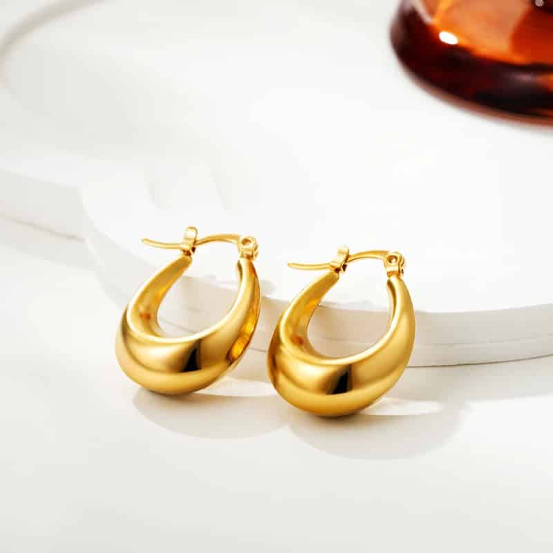 Thick Plated Stainless Steel Chunky Hoop Earrings Plain Gold