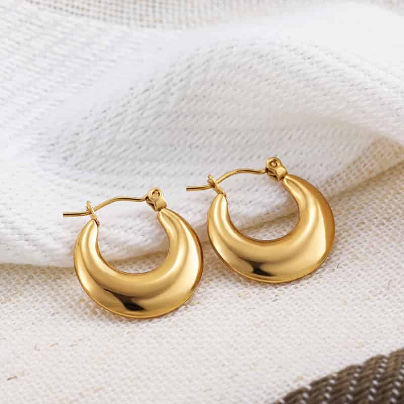 Thick Plated Stainless Steel Chunky Hoop Earrings Small Gold