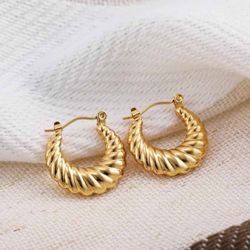 Thick Plated Stainless Steel Chunky Hoop Earrings Spiral