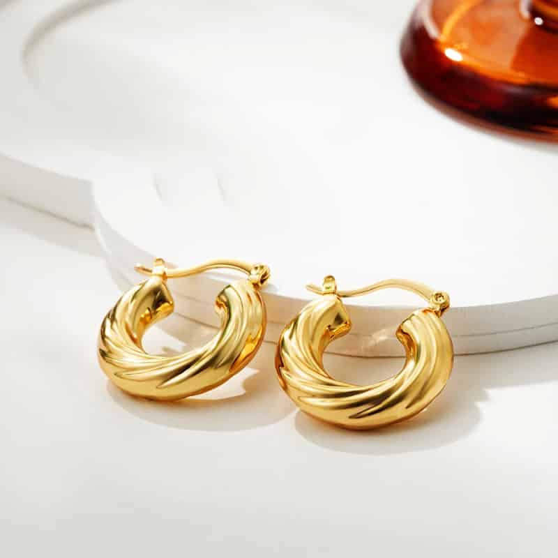 Thick Plated Stainless Steel Chunky Hoop Earrings Striped