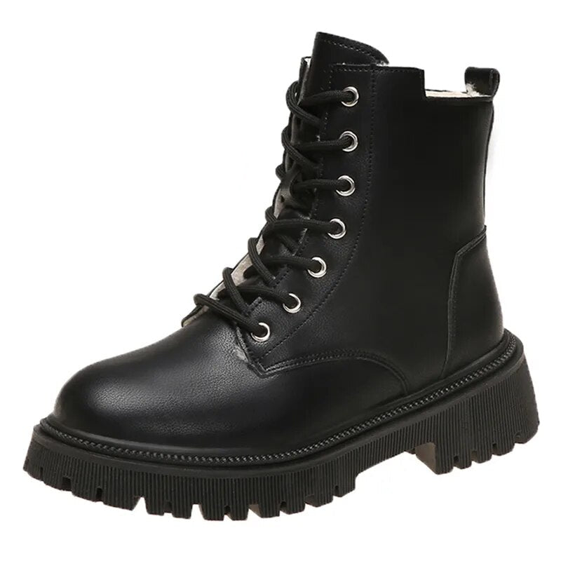Thick Platform Ankle Non Slip Boots With Flur - Black / 35 -