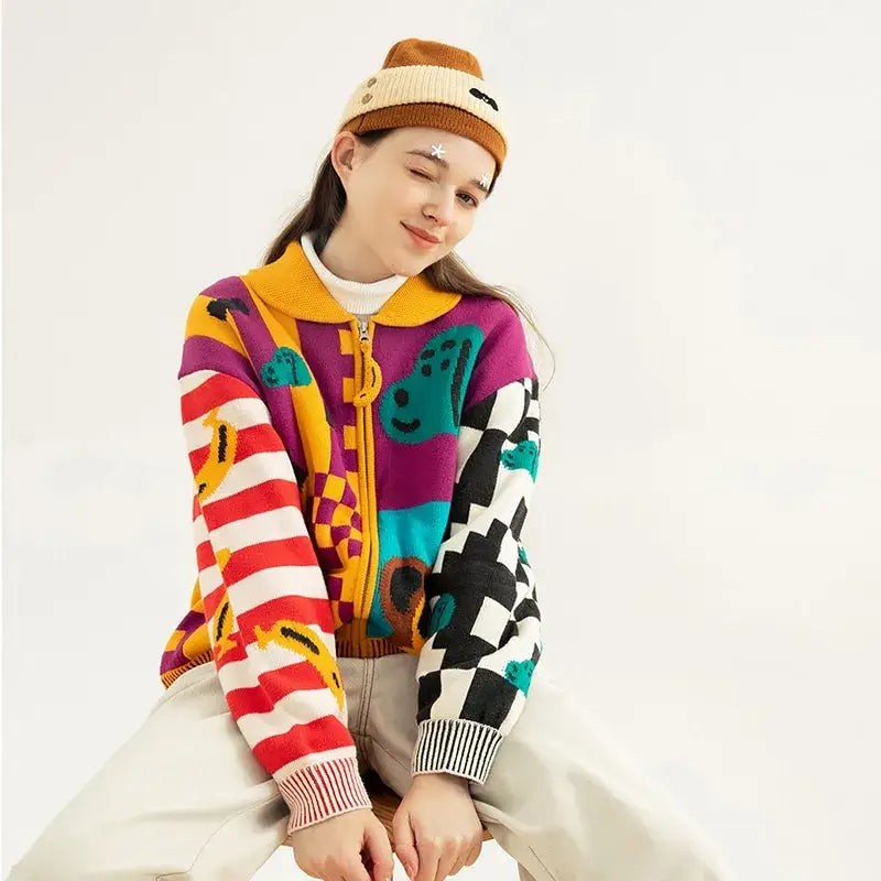 Thick Warm Design Cartoon Knitted Sweater - MultiColor