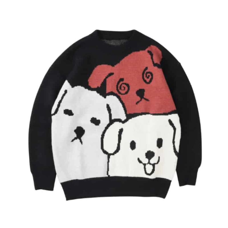 Three Dogs Knitted Oversize Sweater - Black / M