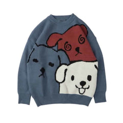 Three Dogs Knitted Oversize Sweater - Blue / M