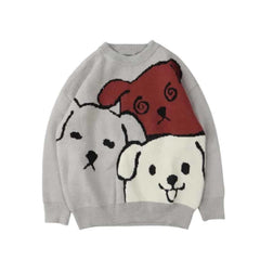 Three Dogs Knitted Oversize Sweater - Grey / M