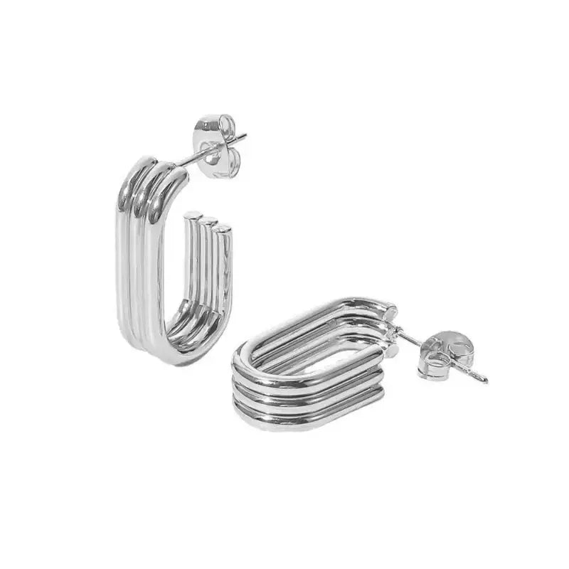 Three-layer Stainless Steel Dangle Earrings - Silver