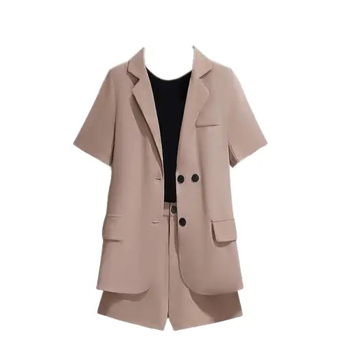 Three Pieces Notched Collar Short Blazer Shirt with High Waist Short