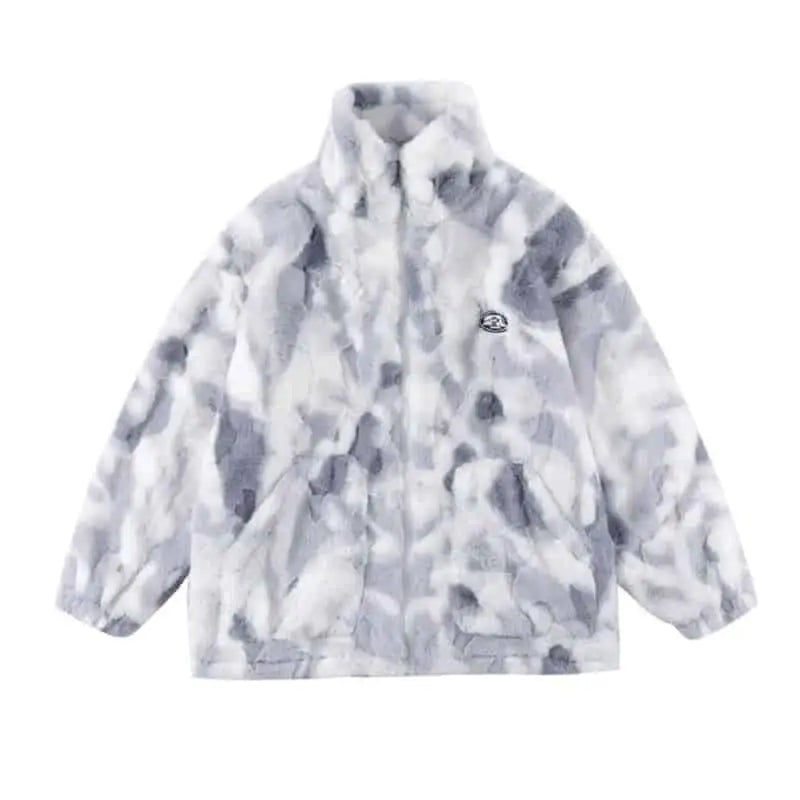 Tie Dye Flannel Zipper Loose Jacket - Gray / XS