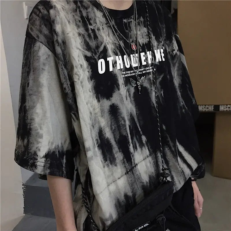 Tie Dye Oversized T Shirt Othowehne Gray Black