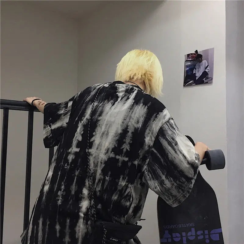 Tie Dye Oversized T Shirt Othowehne Gray Black