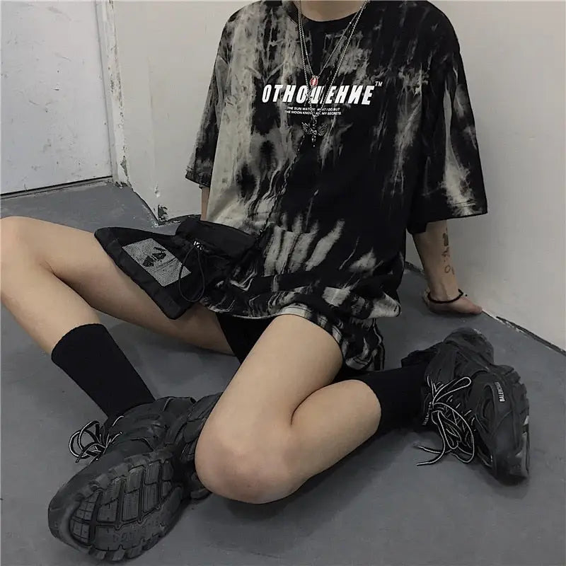 Tie Dye Oversized T Shirt Othowehne Gray Black / M