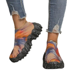 Tie Dye Thick Sole Elastic Mesh Slip On Sneakers