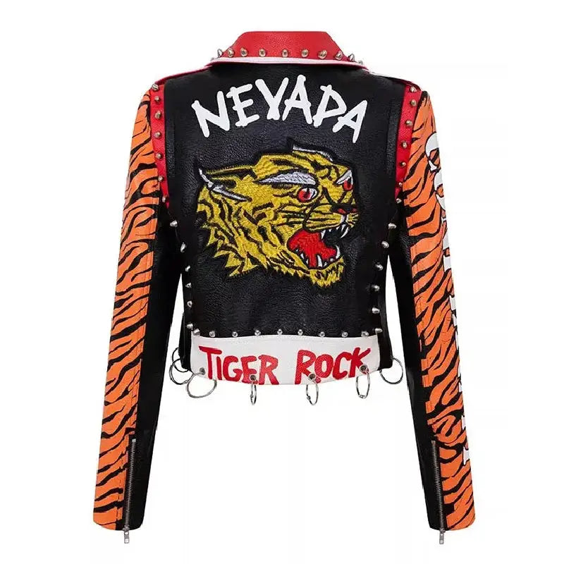 Tiger Rock Motorcycle PU Vegan Leather Jacket - Jackets