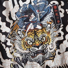 Tiger & Samurai Girl 3/4 Sleeve Kimono