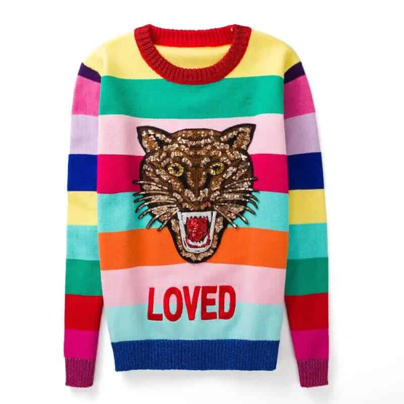 Tiger Striped Rainbow Unisex Embroidery Sweaters