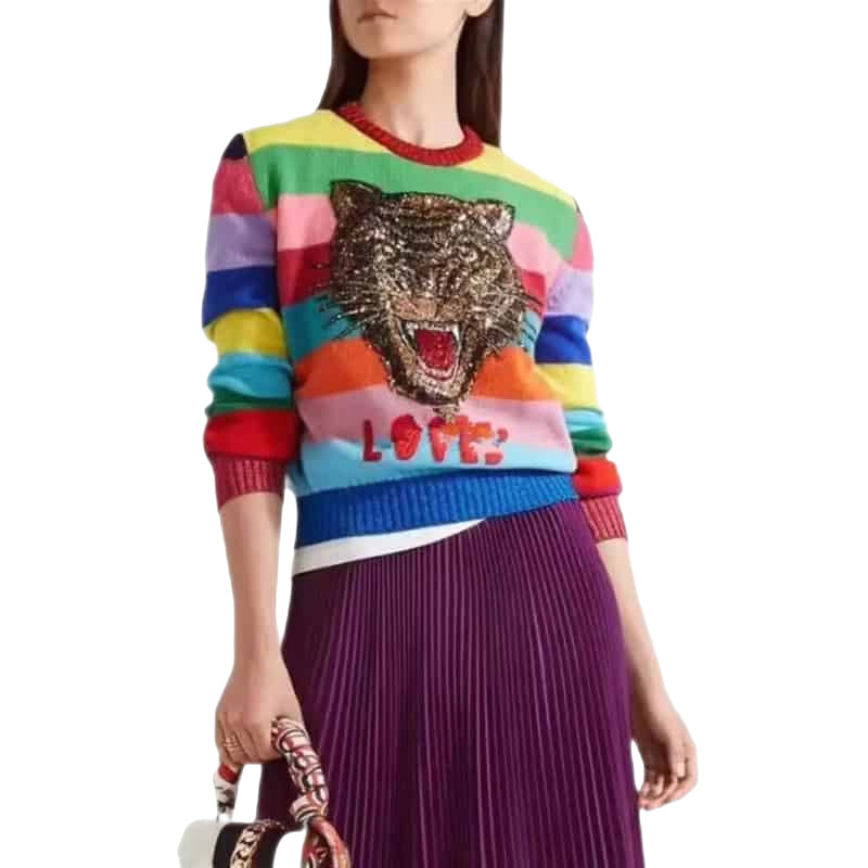 Tiger Striped Rainbow Unisex Embroidery Sweaters - One Size