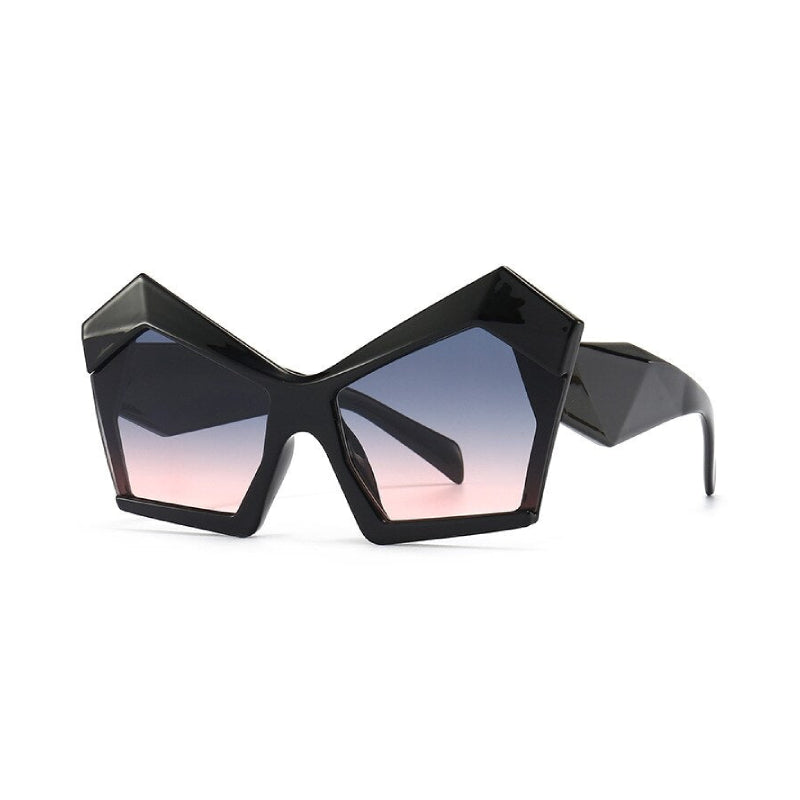 Tinted Irregular Shape Sunglasses - Black Blue Gradient Pink