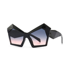 Tinted Irregular Shape Sunglasses - Black Blue Gradient Pink