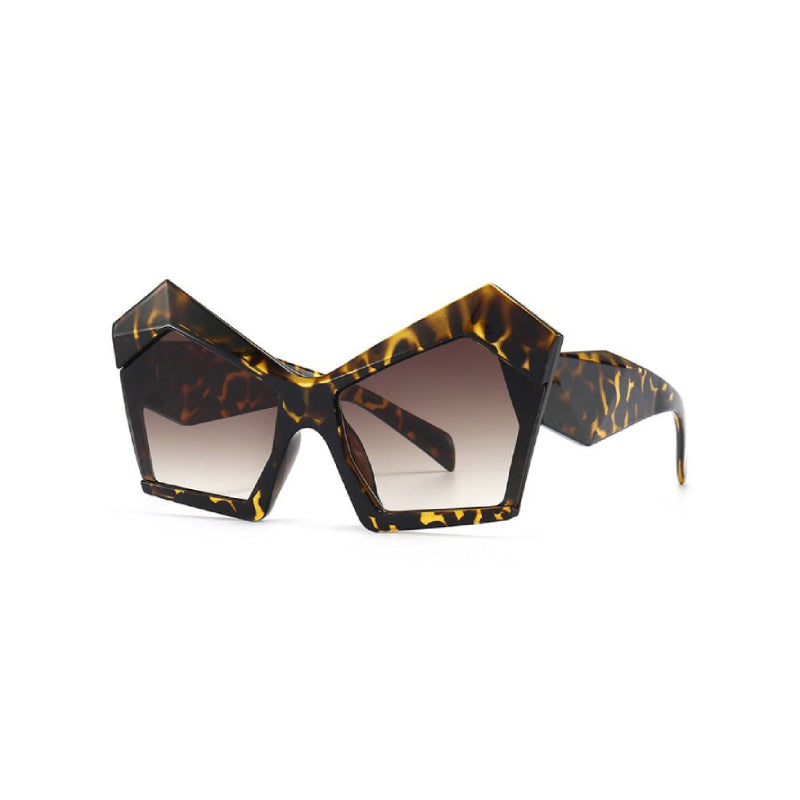 Tinted Irregular Shape Sunglasses - Leopard Brown