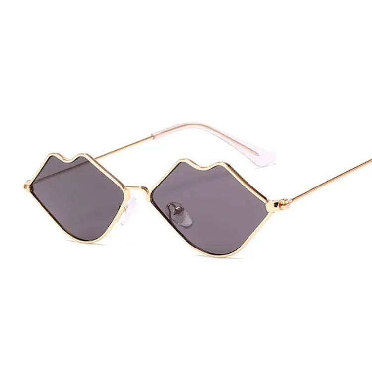 Tinted Kiss Shape Sunglasses - Gold / Gray / One Size