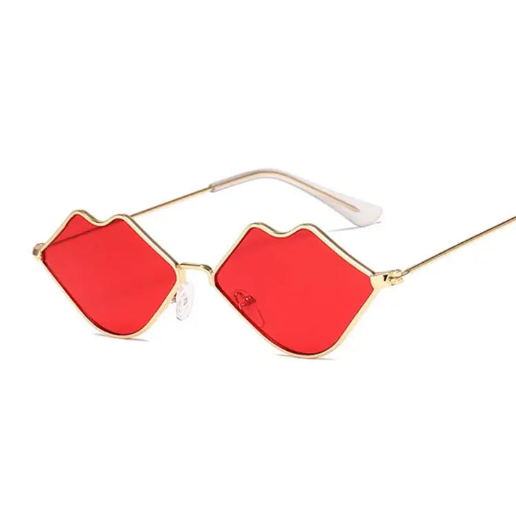 Tinted Kiss Shape Sunglasses - Silver / Red / One Size